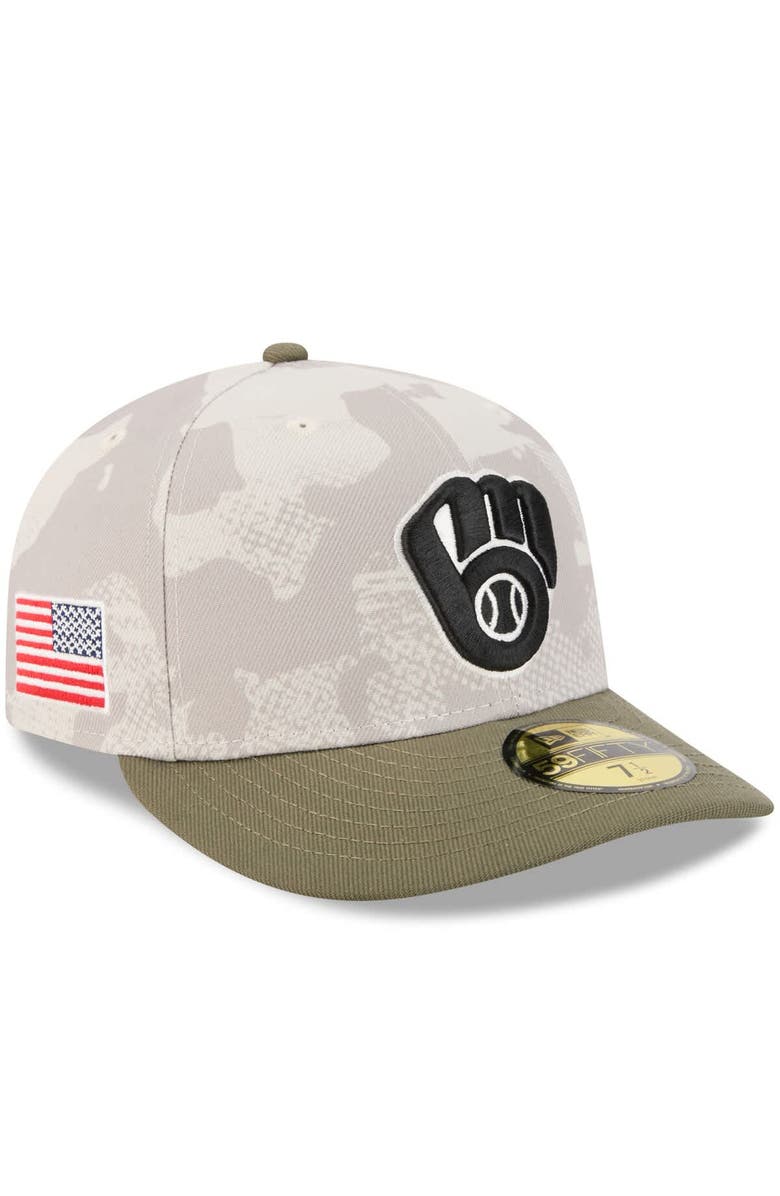 New Era Men's New Era Light Beige/Olive Milwaukee Brewers 2025 Armed Forces Day 59FIFTY Fitted Hat, Main, color, Light Beige
