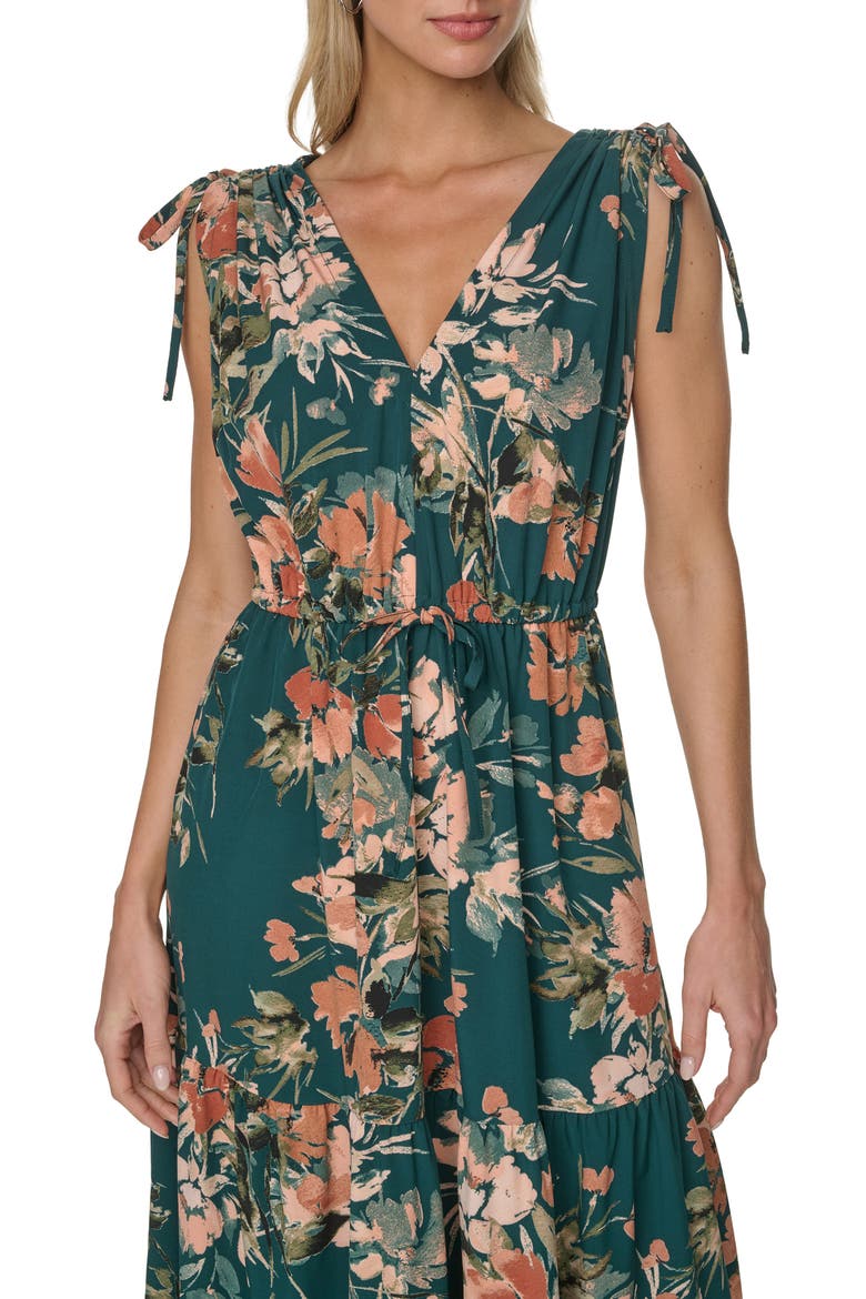 Floral Print Tie Strap Maxi Dress, Alternate, color, MALACHITE MULTI