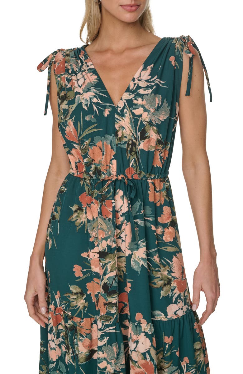 Calvin Klein Floral Print Tie Strap Maxi Dress, Alternate, color, Malachite Multi