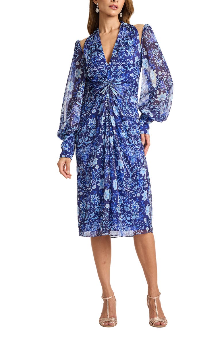 Floral Long Sleeve Cocktail Dress, Main, color, BLUE IRIS/ MULTI