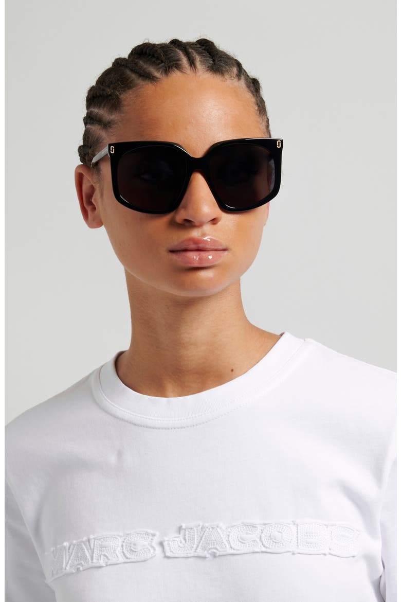 57mm Geometric Square Sunglasses, Alternate, color, BLACK/ GREY