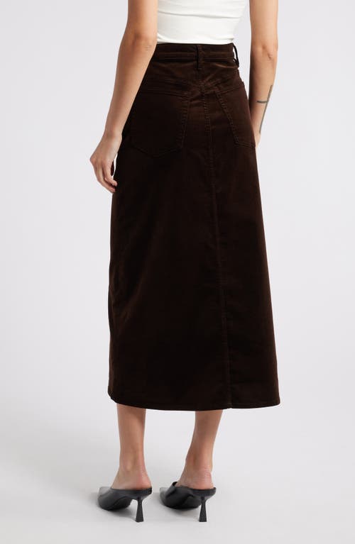 Shop Frame The Corduroy Front Slit Skirt In Espresso