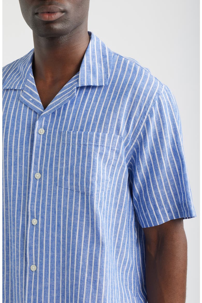 Stripe Linen & Cotton Camp Shirt, Alternate, color, BLUE