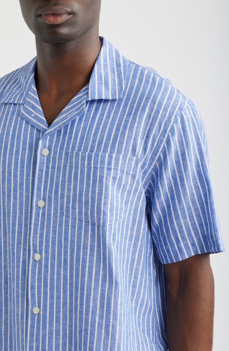 Corridor Stripe Linen & Cotton Camp Shirt, Alternate, color, Blue
