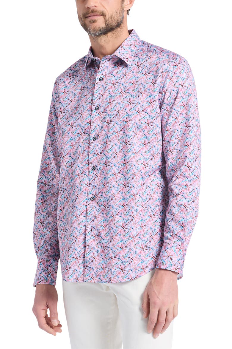 Brucknell Cotton Button-Up Shirt, Alternate, color, PINK MULTI
