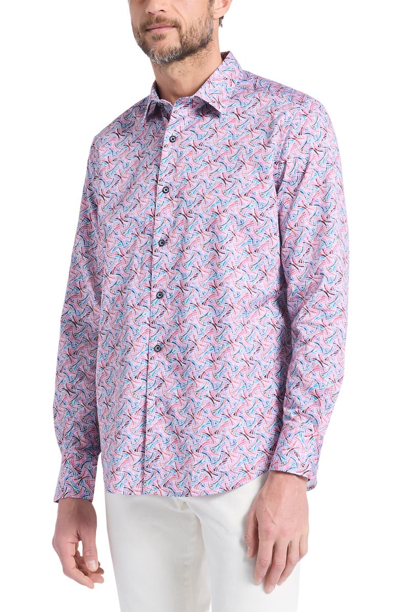 Robert Graham Brucknell Cotton Button-Up Shirt, Alternate, color, Pink Multi
