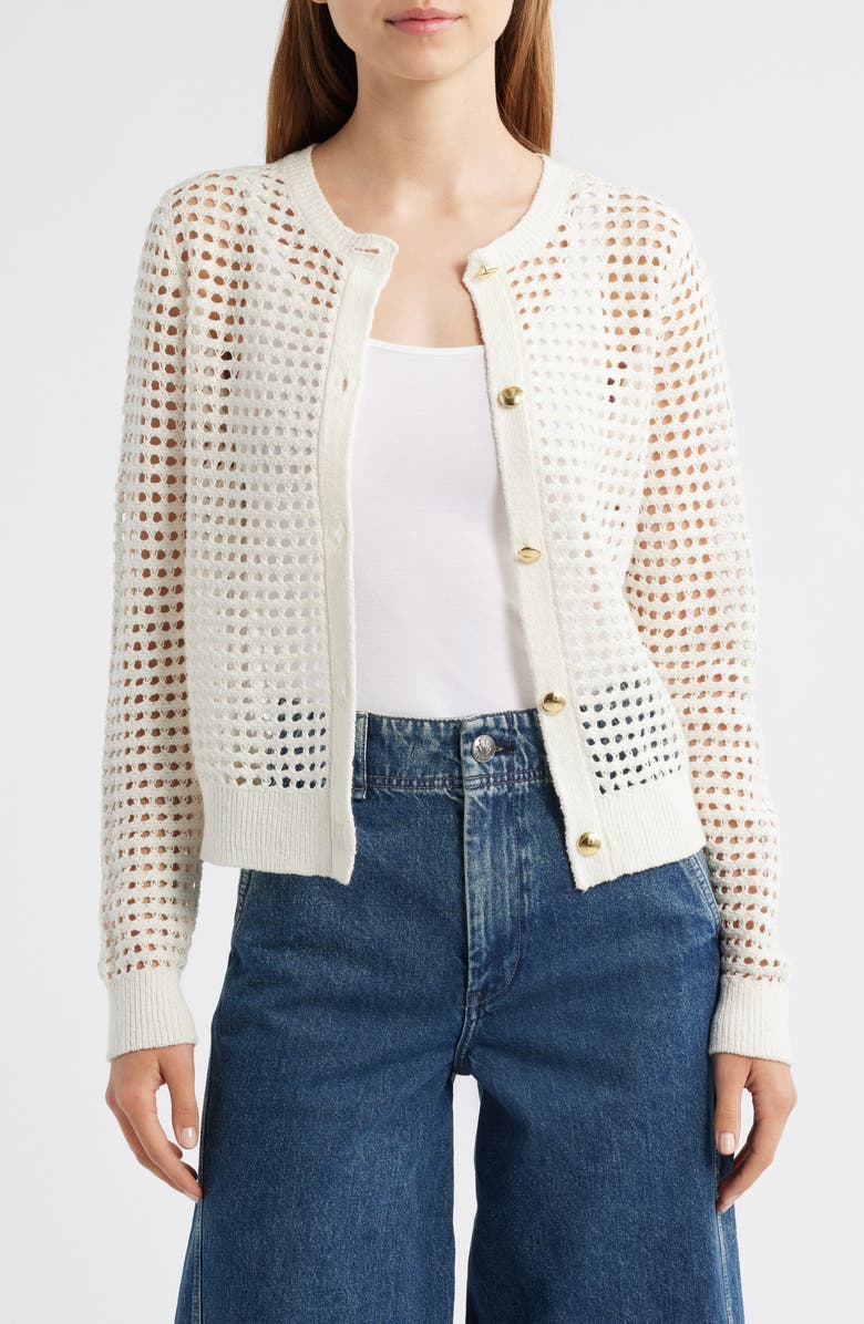 rag & bone Ezra Open Stitch Cardigan, Main, color, White