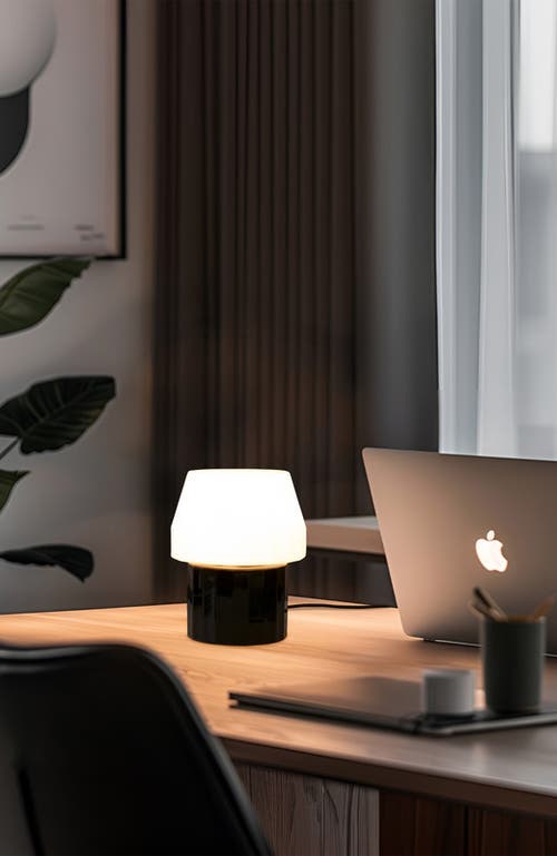 Brightech Duke 9" Modern Ceramic Led Desk Lamp With Glossy Black Base And White Shade, Bulb Included In White