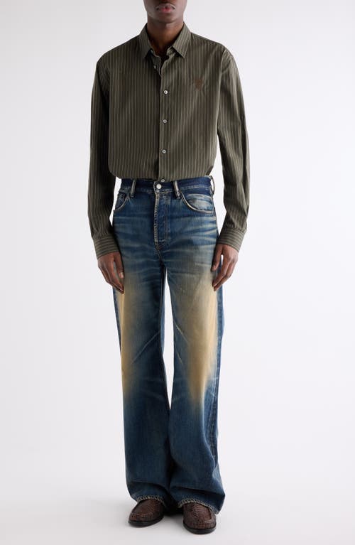 Acne Studios Sarow Stripe Poplin Button-up Shirt In Green