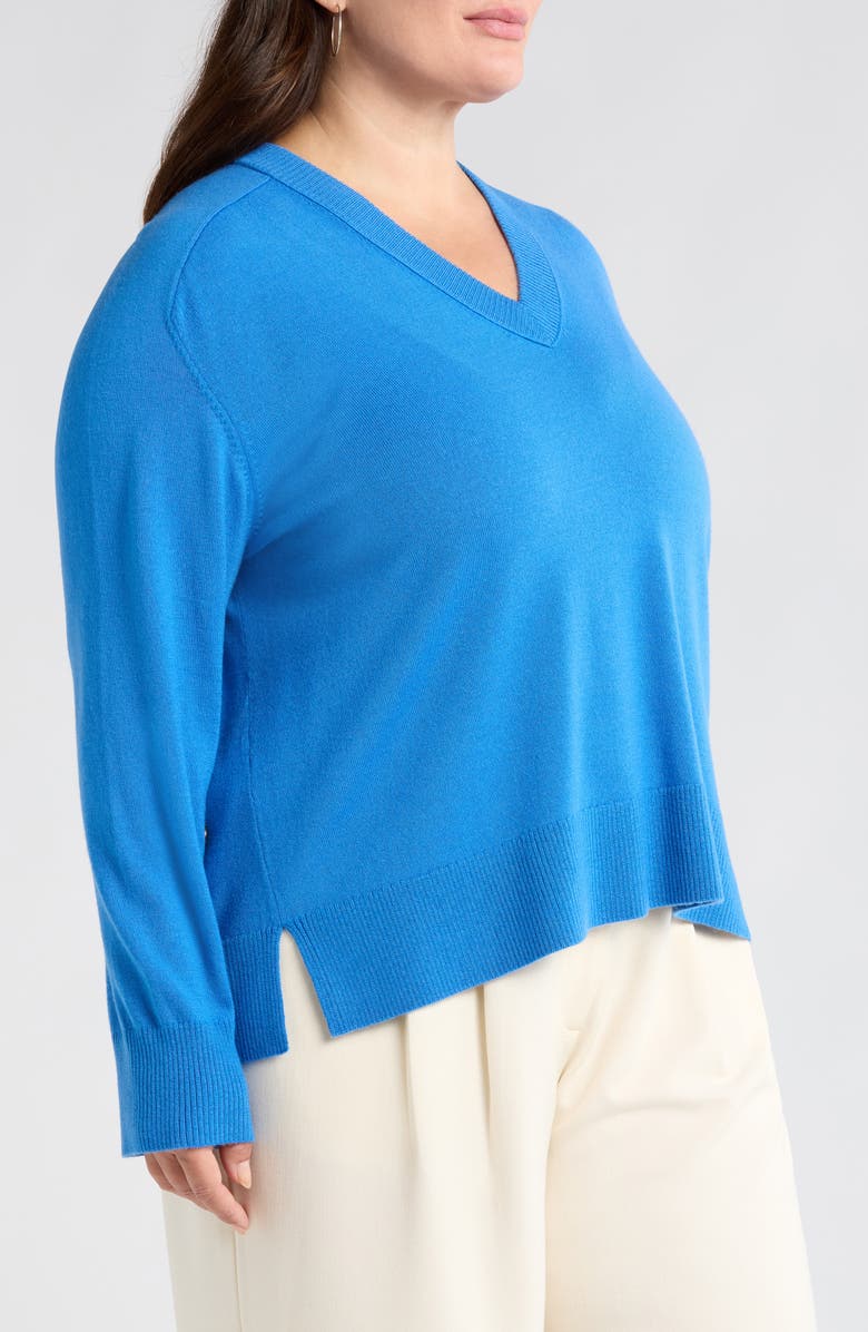 Nordstrom Button Detail Wool V-Neck Sweater, Alternate, color, Blue Palace