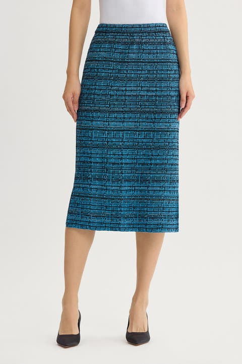 Side Slit Tweed Knit Pencil Skirt