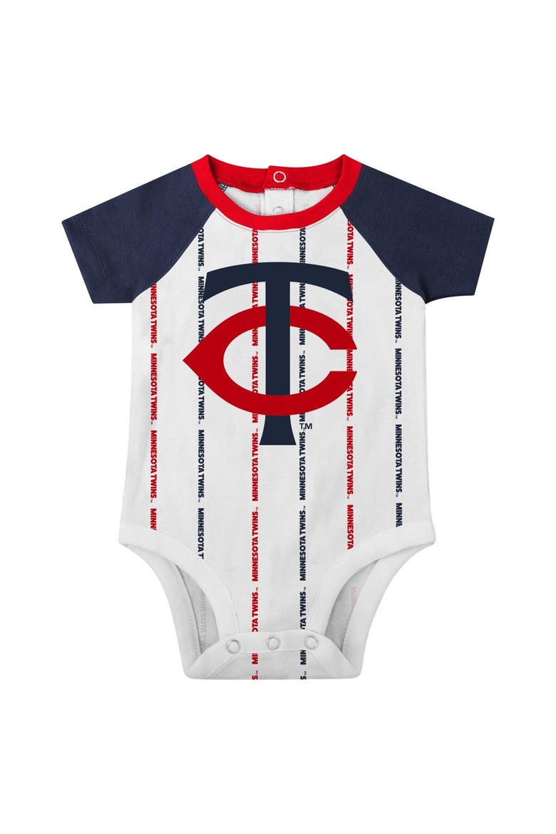 Newborn & Infant White Minnesota Twins Three-Piece Play Ball Raglan Bodysuit Booties & Bib Set, Alternate, color, White