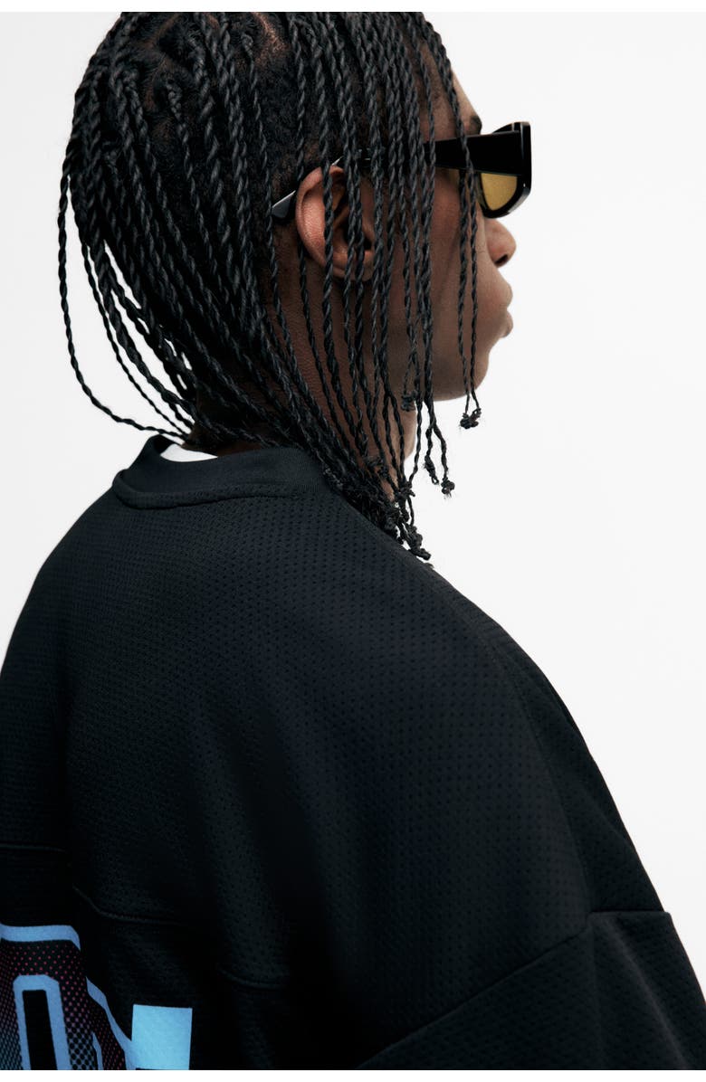 H&M Oversized Fit Printed Mesh T-shirt, Alternate, color, Black/Txrt