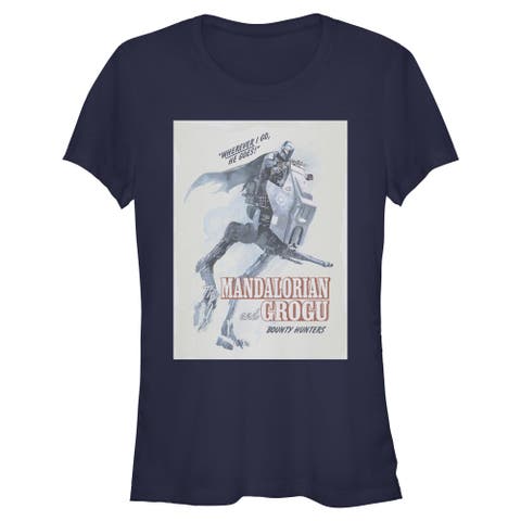 Junior's Star Wars The Mandalorian and Grogu Wherever I Go He Goes Bounty Hunters  Graphic T-Shirt