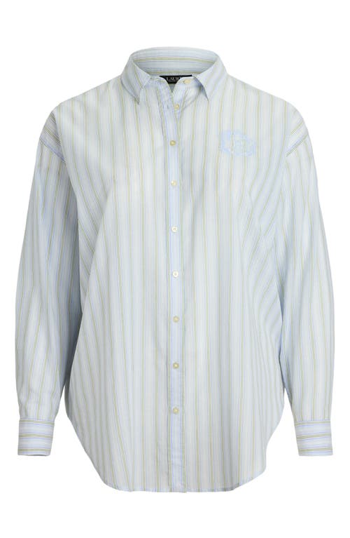 Ralph Lauren Plus Size Oversize Striped Cotton Voile Shirt In Light Blue/pink Multi