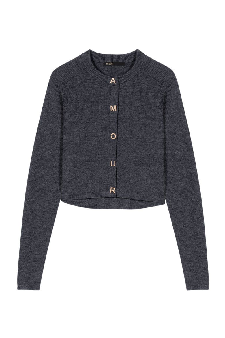 Round-neck rib knit cardigan, Main, color, Grey