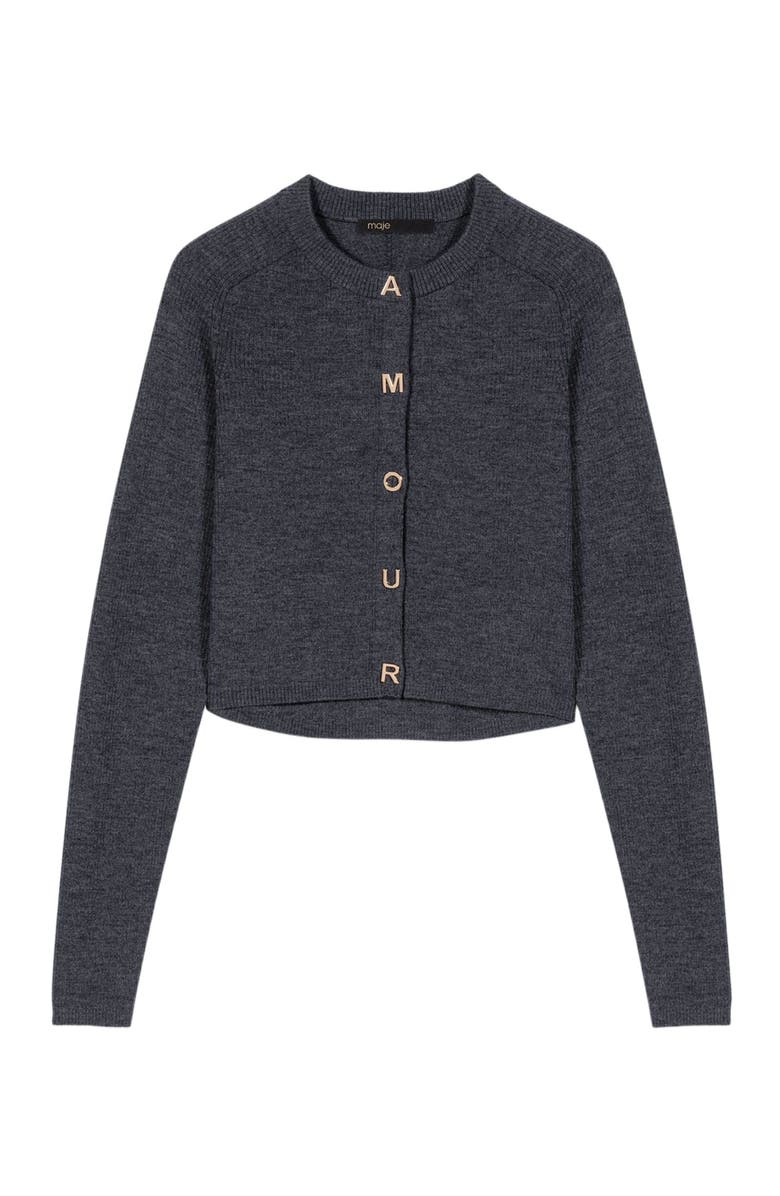 maje Round-neck rib knit cardigan, Main, color, Grey