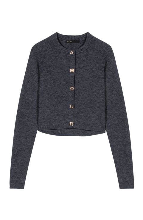 Round-neck rib knit cardigan