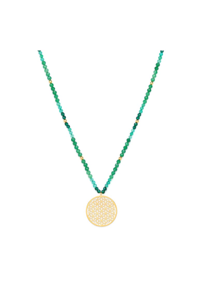 Flower of Life Necklace for Joy & Prosperity with Green Aventurine, Spinel & Chrysoprase in 18K Gold, Main, color, Gold