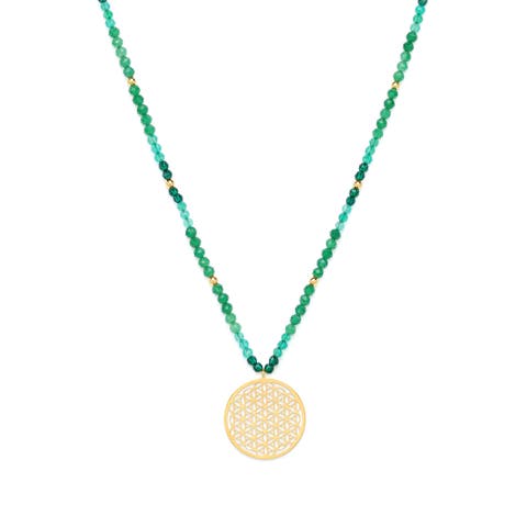 Flower of Life Necklace for Joy & Prosperity with Green Aventurine, Spinel & Chrysoprase in 18K Gold
