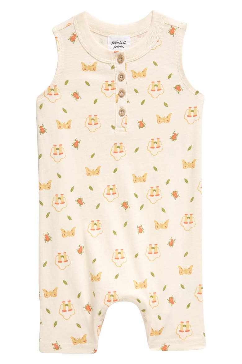 Bugs & Binoculars Organic Cotton Henley Romper, Main, color, NATURAL