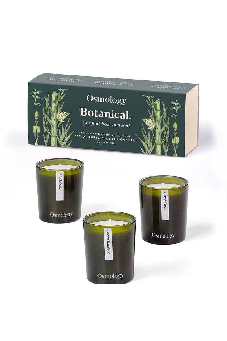 Botanical Green Mini Candle Gift Set, Main, color, black