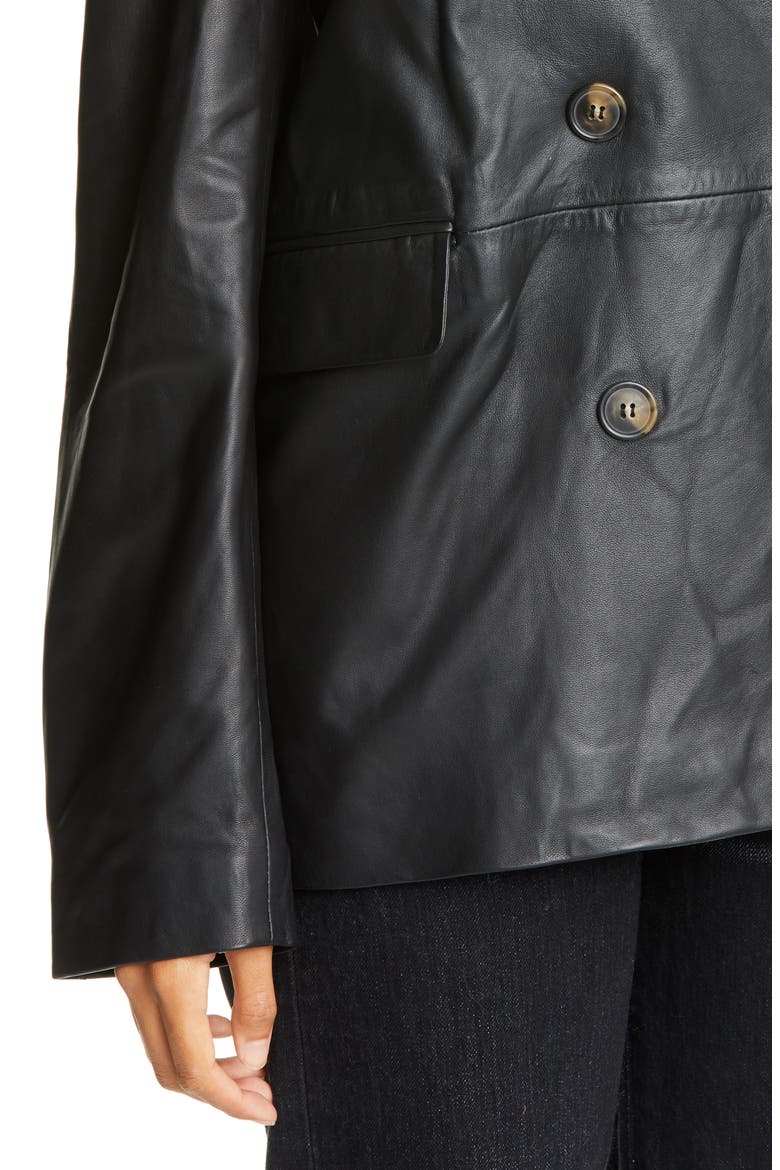 Loulou Studio Oversized Double Breasted Leather Blazer, Alternate, color, BLACK