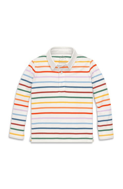 Kids Long Sleeve Polo in Rainbow Stripe (Toddler, Little Kid & Big Kid)