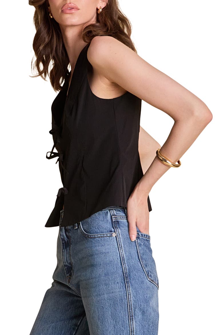 Sleeveless Tie Front Top, Alternate, color, BLACK