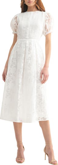 Mila Mae Jacquard Puff Sleeve A-Line Midi Dress | Nordstrom