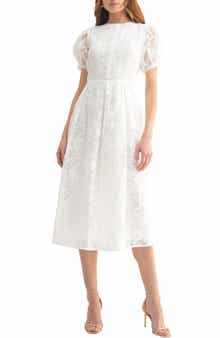 Mila Mae Jacquard Puff Sleeve A-Line Midi Dress
