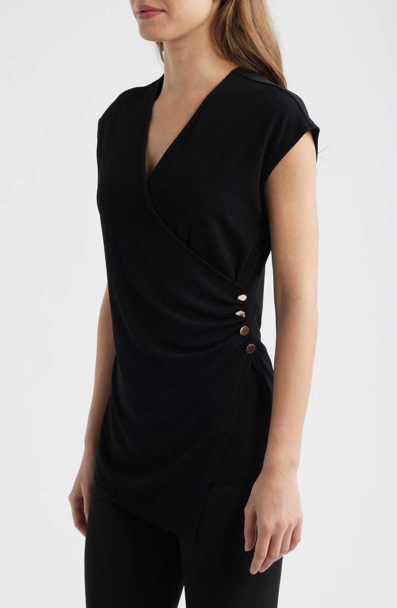 Anne Klein Side Button Faux Wrap Top, Alternate, color, Anne Black
