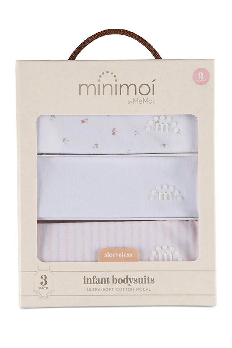 3 Pack Baby Florals, Stripes, Solid Bodysuits, Alternate, color, White Multi