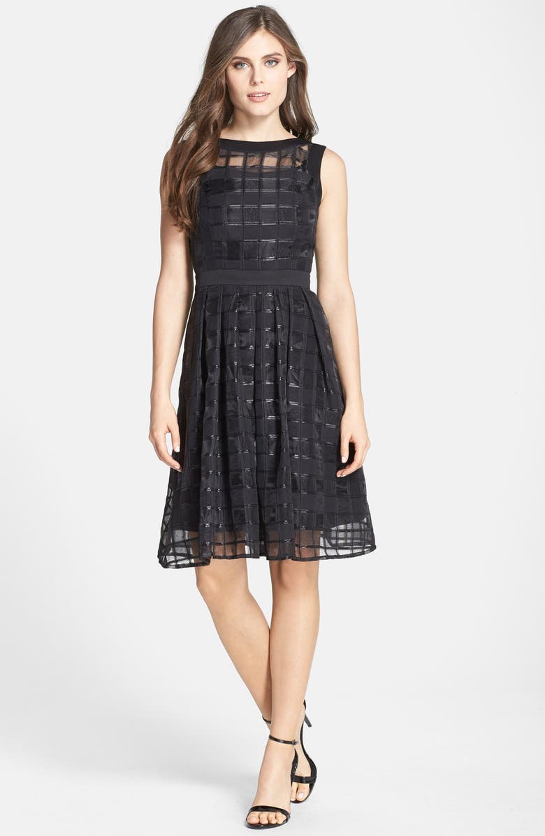 Ellen Tracy Windowpane Organza Fit & Flare Dress, Alternate, color,
