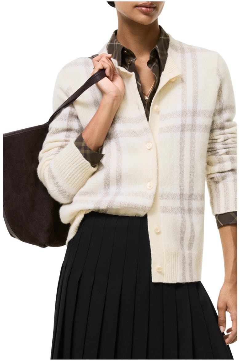 Check Cashmere Cardigan, Main, color, Ecru beige