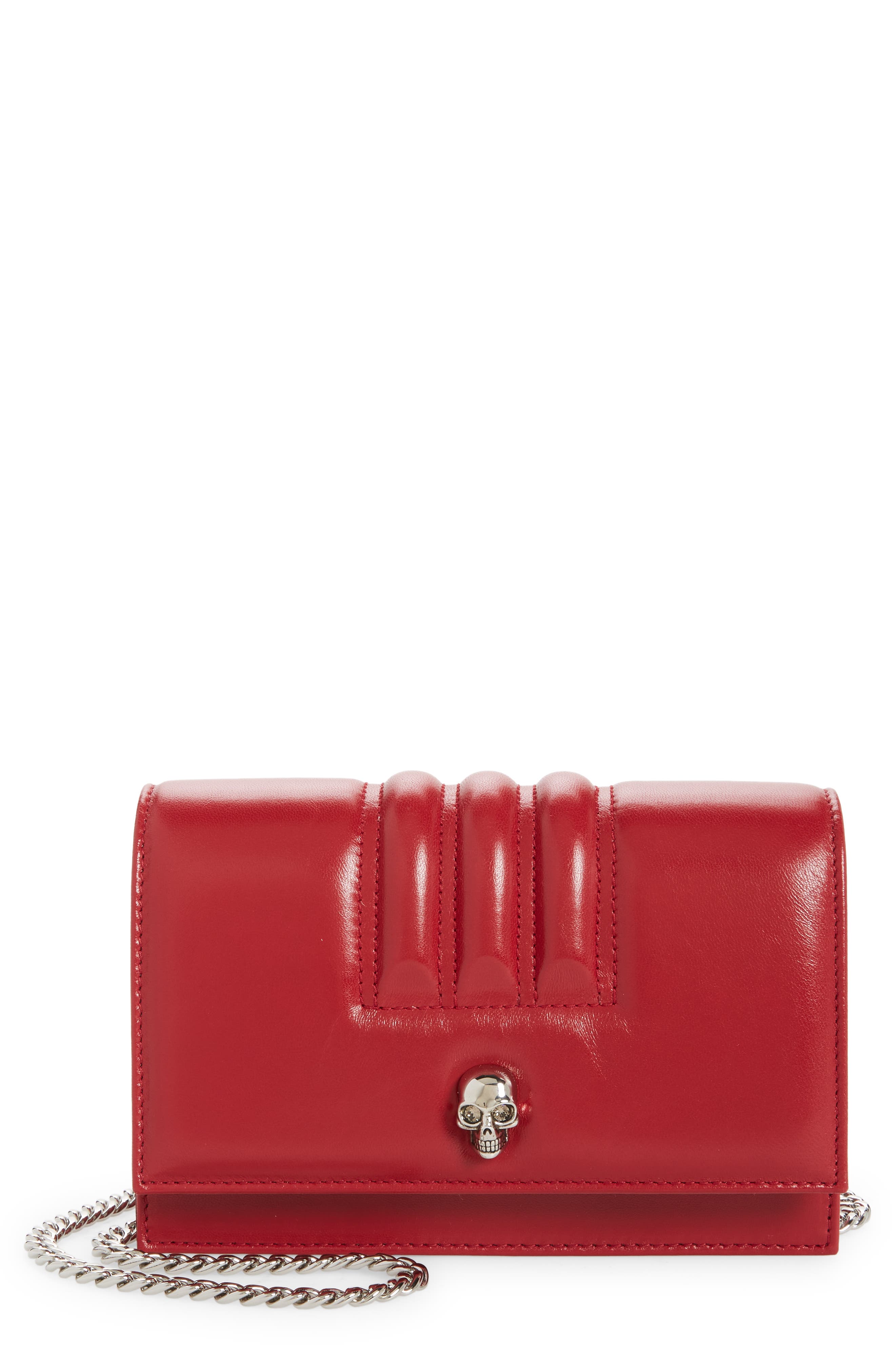 McQueen Small Skull Quilted Lambskin Bag, Main, color, 