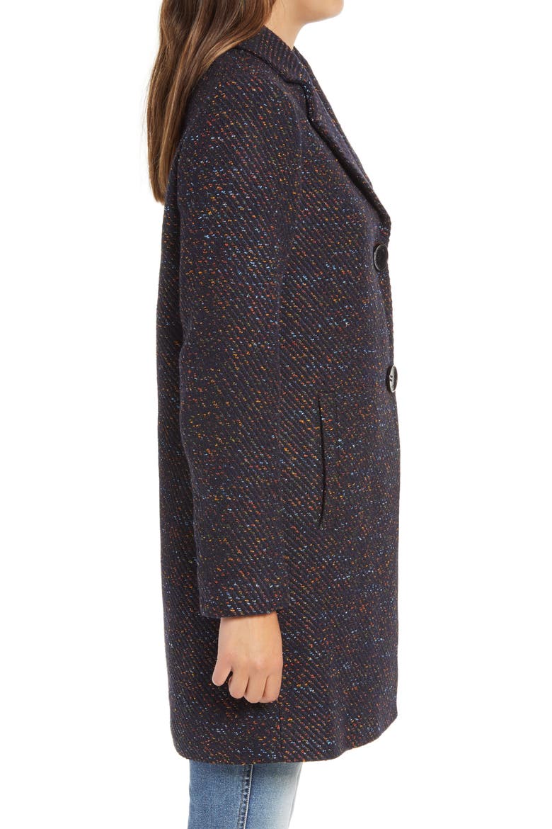 Notch Collar Tweed Coat, Alternate, color, NAVY