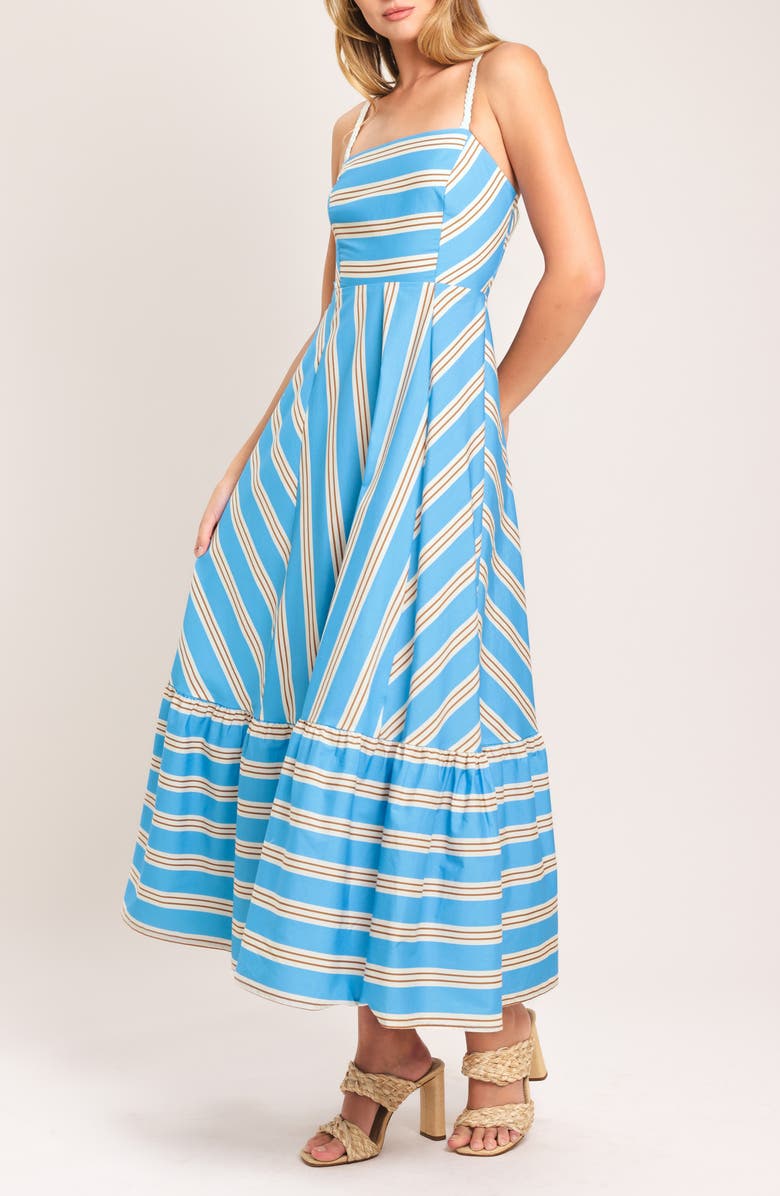 FLYING TOMATO Directional Stripe Cotton Midi Dress, Alternate, color, Light Blue
