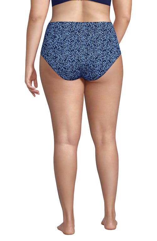 Lands' End Ribbed Smoothing High Waisted Bikini Bottoms In Navy/cloud Blue Ditsy Lilies