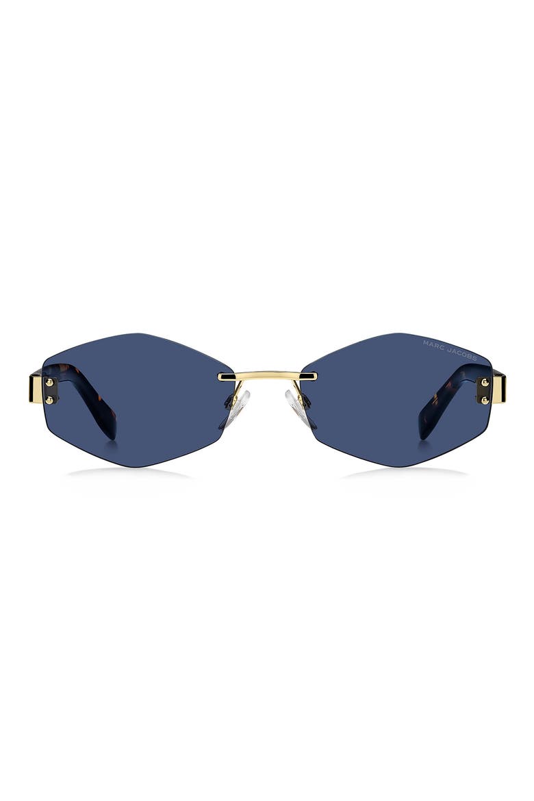 57mm Geometric Sunglasses with Chain, Main, color, GOLD BLUE/ BLUE