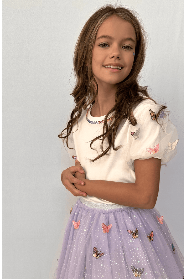 3-D Rainbow Butterflies Puff T-shirt, Alternate, color, White