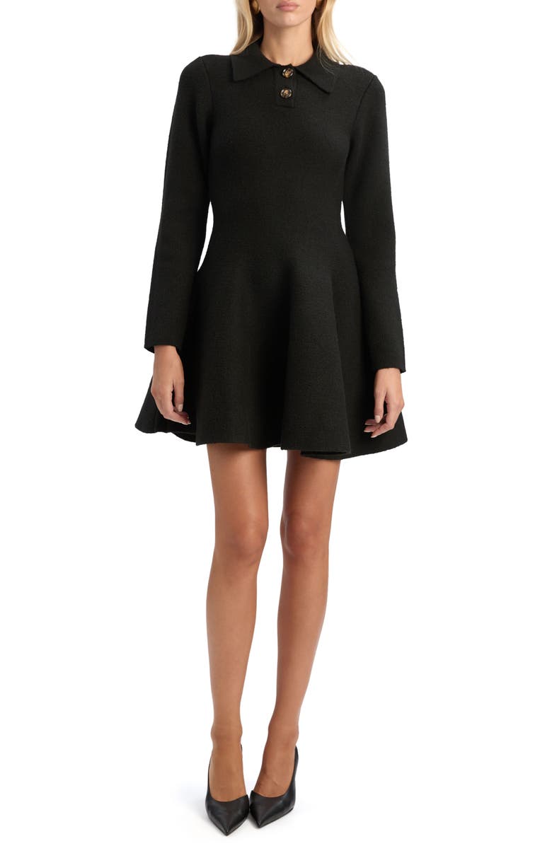 Bardot Lexter Long Sleeve Fit & Flare Polo Sweater Minidress, Main, color, Chocolate