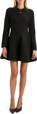 Bardot Lexter Long Sleeve Fit & Flare Polo Sweater Minidress