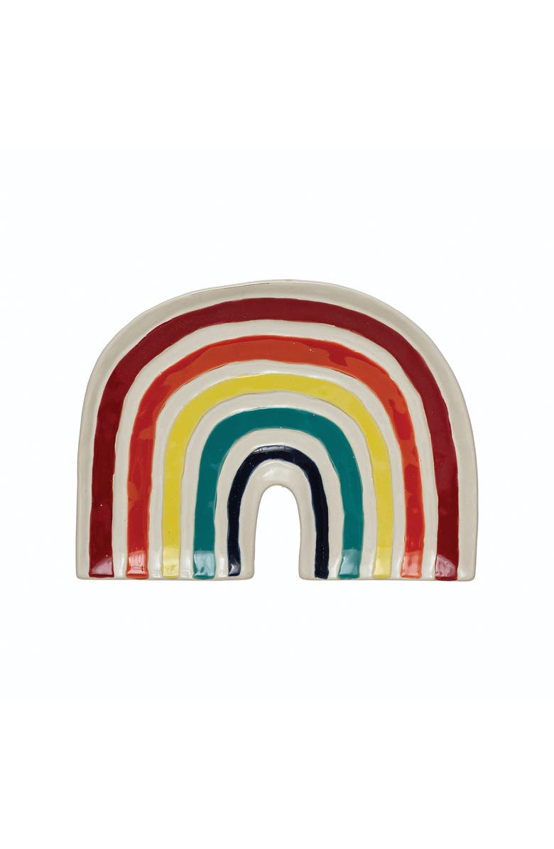 Storied Home Hand-Painted Debossed Stoneware Rainbow Plate, Main, color, Red