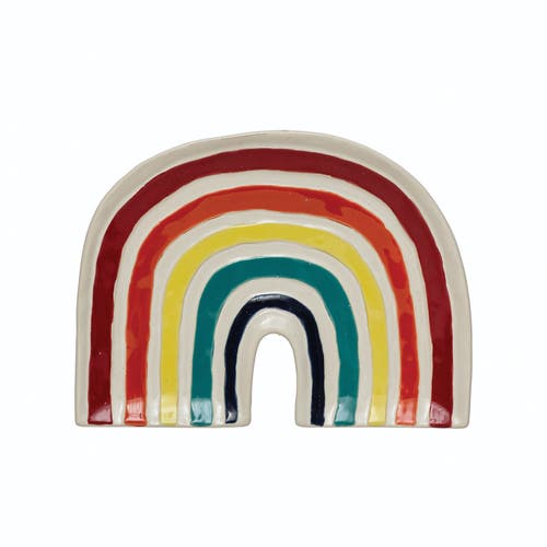 Storied Home Hand-painted Debossed Stoneware Rainbow Plate In Multi
