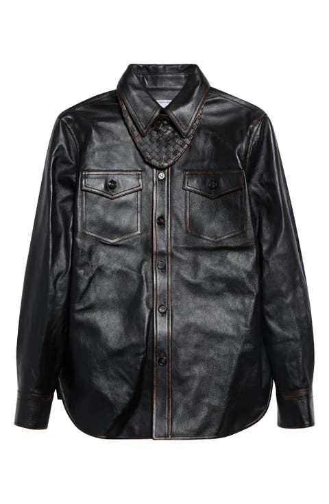 Intrecciato Rubbed Leather Shirt