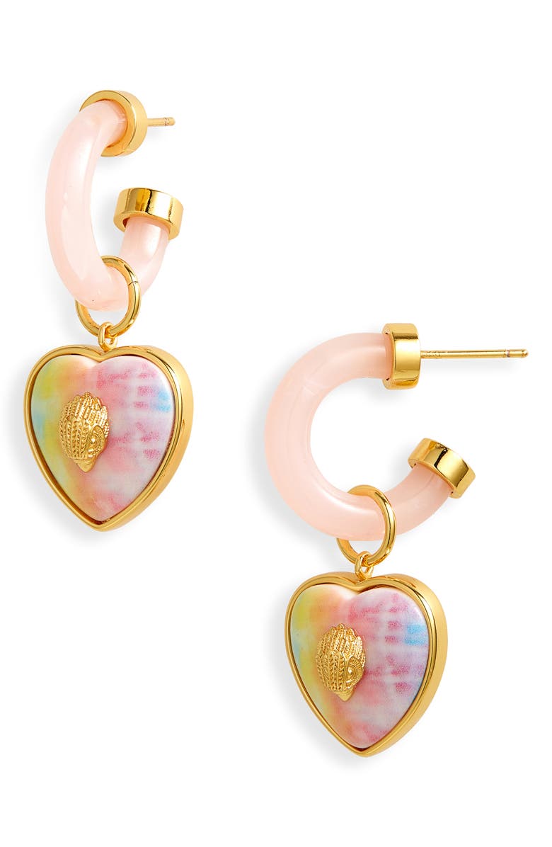 Kurt Geiger London Tie Dye Heart Charm Huggie Hoop Earrings, Main, color, 