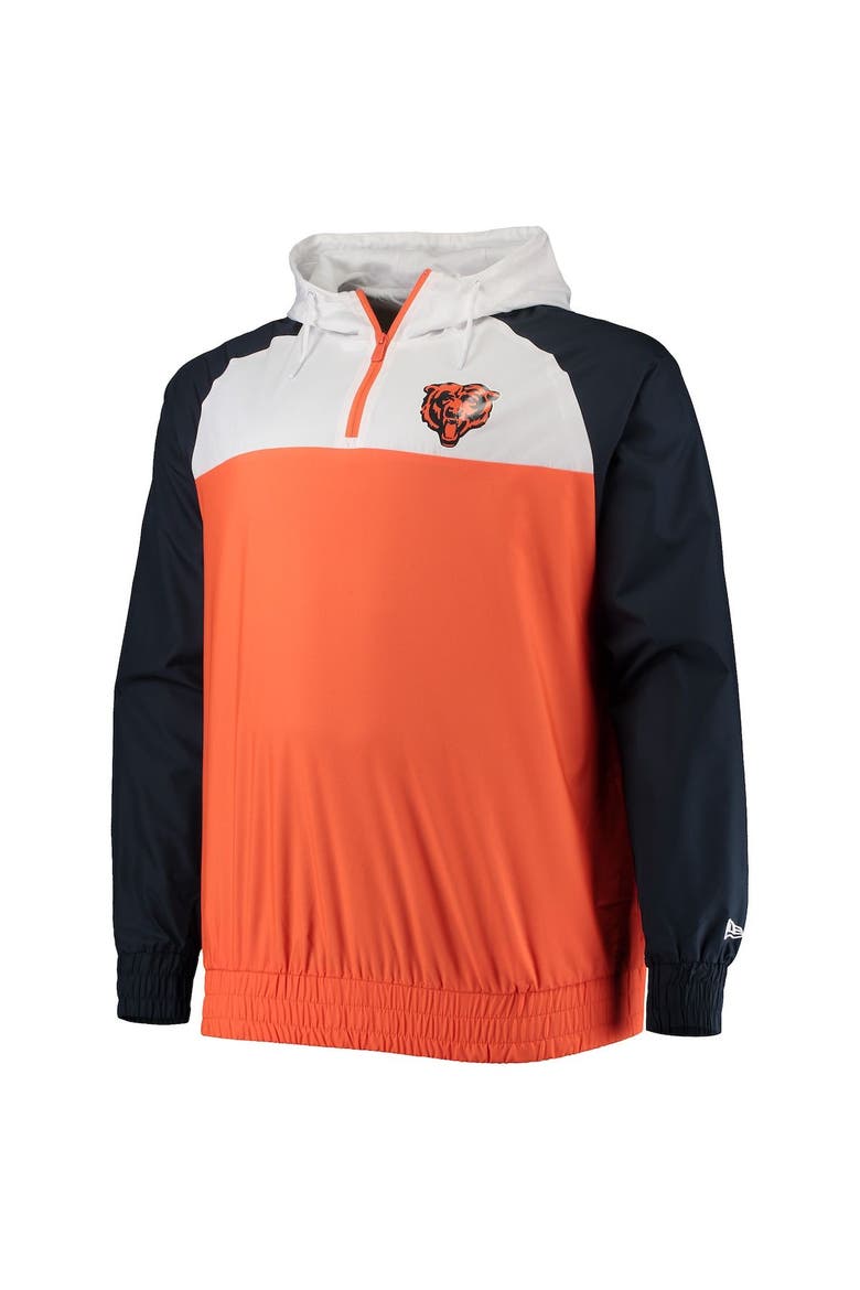Men's New Era Orange/Navy Chicago Bears Big & Tall League Raglan Quarter-Zip Hoodie, Alternate, color, Orange