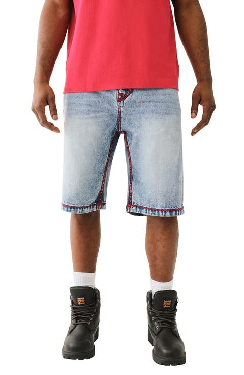 Vinny Rope Stitch Ultra Baggy Denim Cargo Shorts (Blue Cascade Medium Wash) (Regular & Big)
