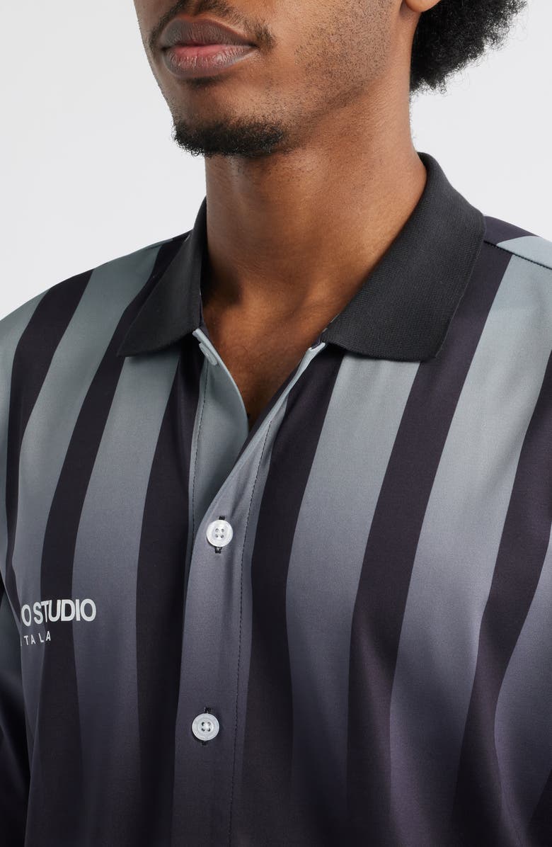 SANTO STUDIO Team Stripe Short Sleeve Button-Up Shirt, Alternate, color, Black